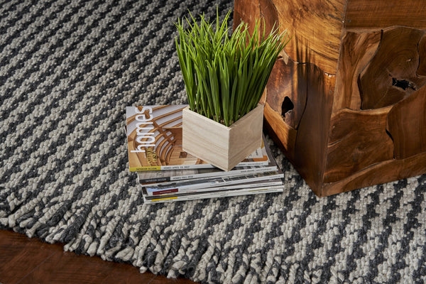 3' x 5' Grey Braided Wool Area Rug with Fringe-4