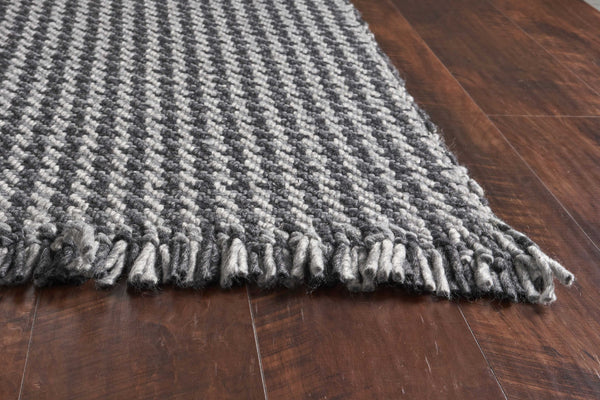 3' x 5' Grey Braided Wool Area Rug with Fringe-5