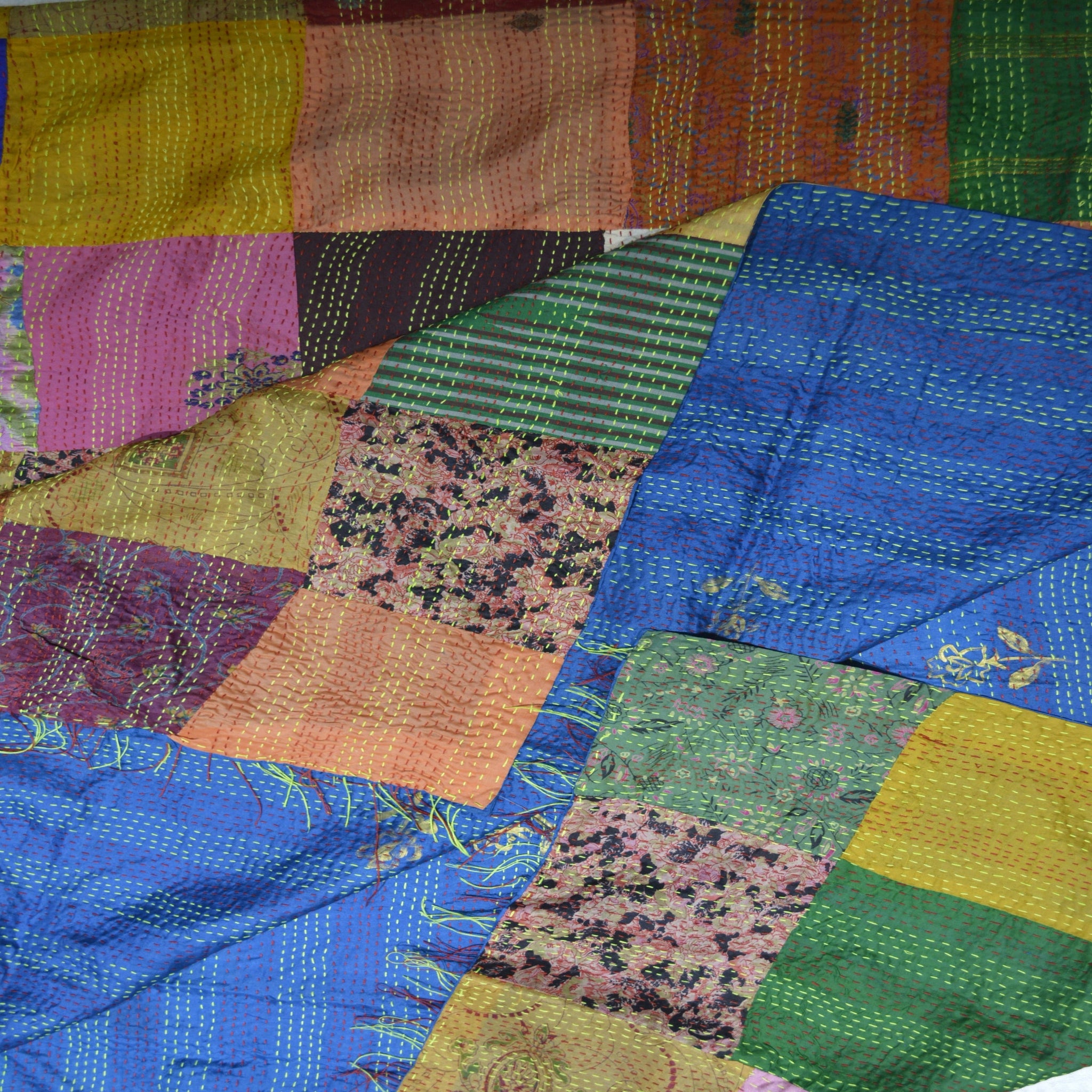 Hand Stitched Kantha  Silk  Vintage Throw