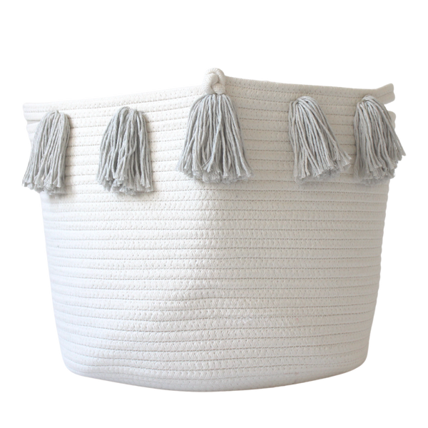 Grey Tassel Basket - Large