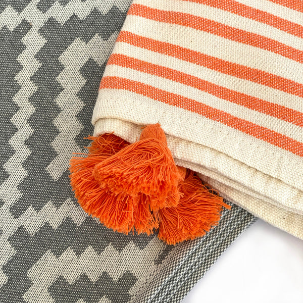 Merida Gray - Orange Turkish Towel / Blanket-1