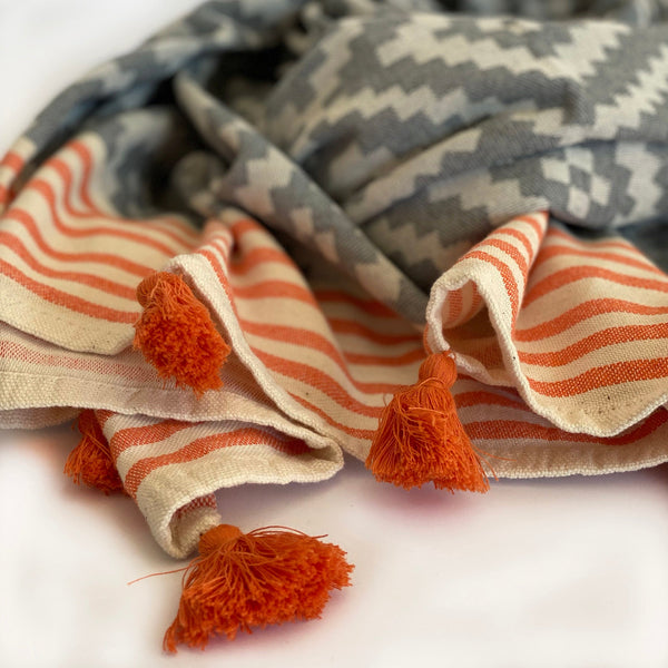 Merida Gray - Orange Turkish Towel / Blanket-5