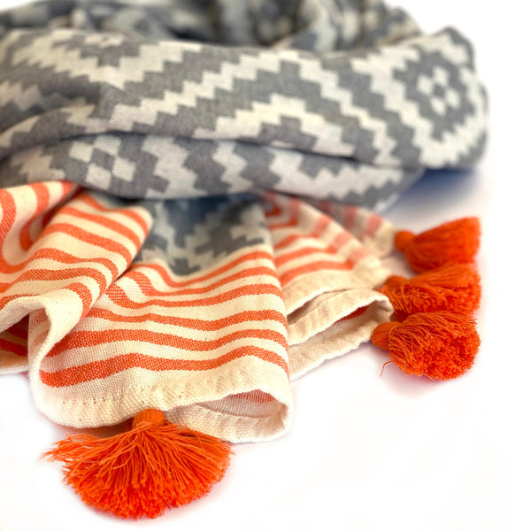 Merida Gray - Orange Turkish Towel / Blanket-3