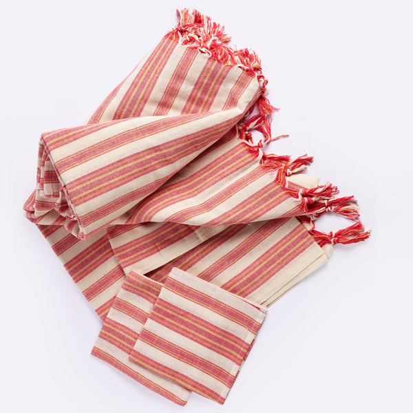 Andana Striped Tablecloth Set - Magenta-1