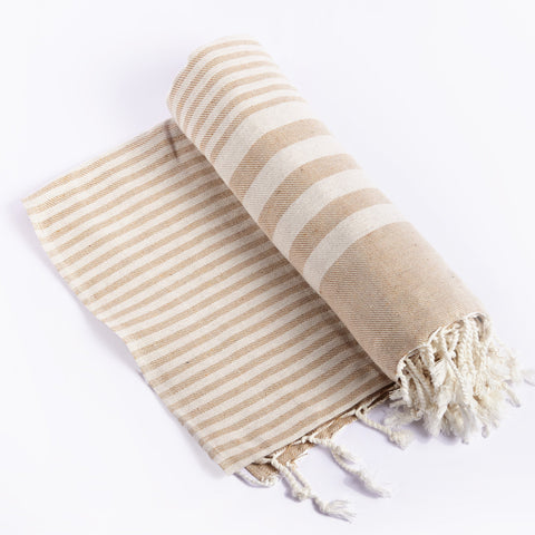 Fethiye Striped Throw Blanket - Beige-2