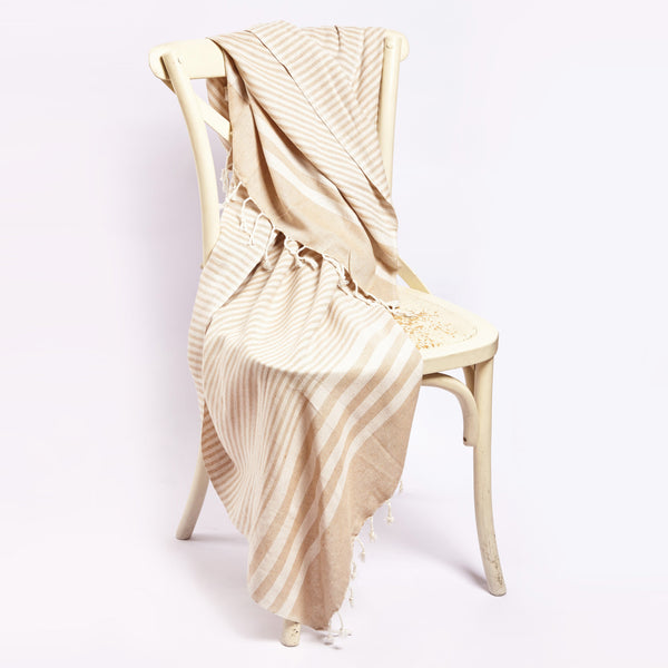 Fethiye Striped Throw Blanket - Beige-1