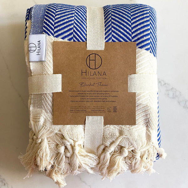 Pipa Sustainable Hand-loomed Throw Blanket - Blue