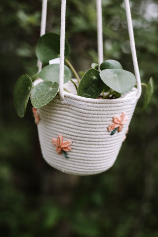 Flower Embroidered Hanging Basket-0