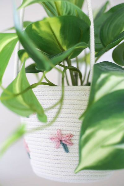 Flower Embroidered Hanging Basket-1