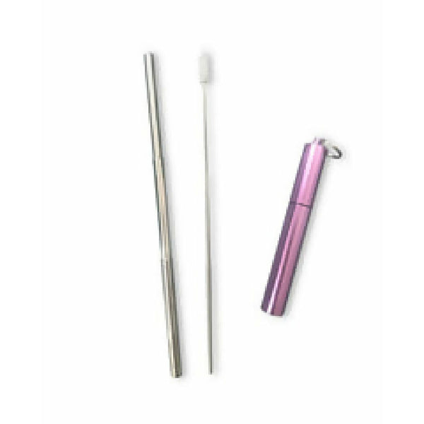 Telescopic S/S Straw + Cleaning Brush Kit Blue, Purple or Gold