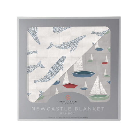 Blue Shadow Whales and Marina Sailboats Bamboo Newcastle Blanket