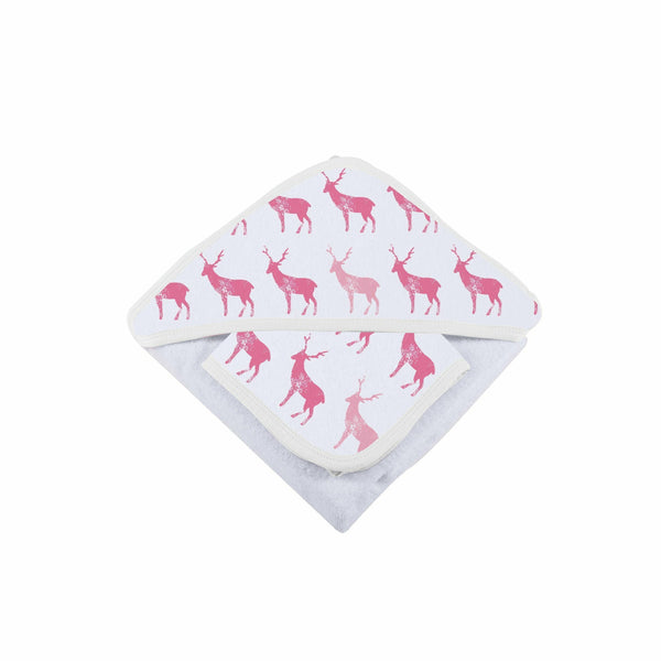 Pink Deer Hooded Towel and Washcloth Set