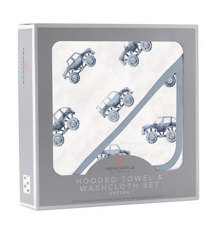 Indigo Monster Trucks Cotton Hooded Towel and Washcloth Set