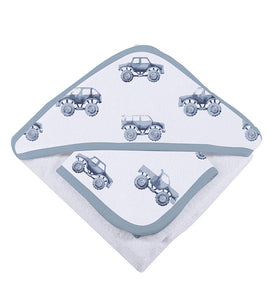 Indigo Monster Trucks Cotton Hooded Towel and Washcloth Set