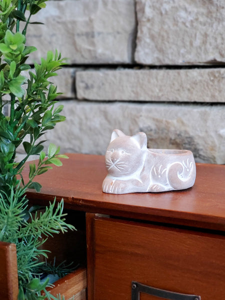 Terracotta Tea Light Candle Holder - Cat