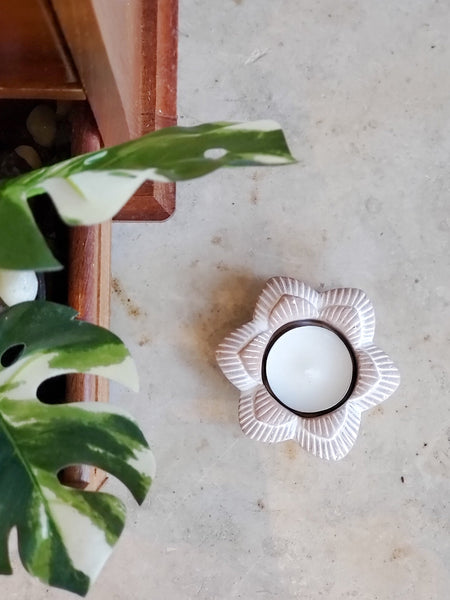 Terracotta Tea Light Candle Holder - Flower