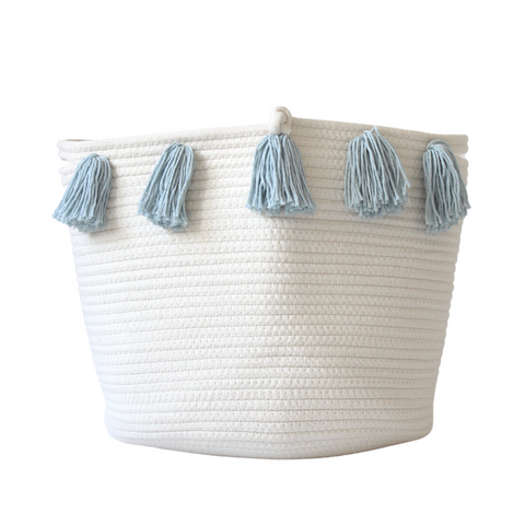 Sky Blue Tassel Basket - Large