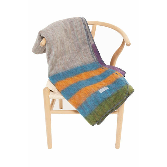 Extra Large Soft Alpaca Blanket with Coloured Stripes