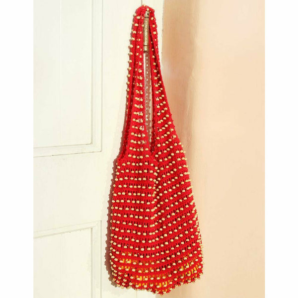 Karma Wooden Crochet Beads Bag in Red