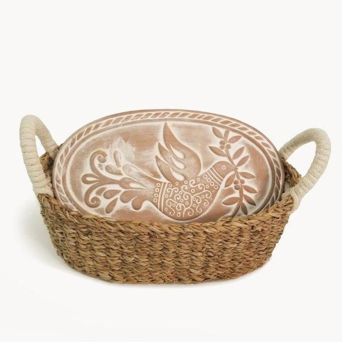 Bread Warmer & Basket - Bird & Leaf Oval Design