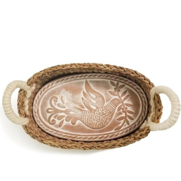 Calentador de pan y cesta - Diseño ovalado de pájaros y hojas