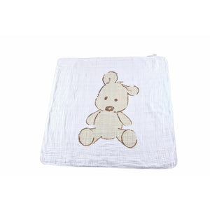 Teddy Bear and Plaid Cotton Muslin Blanket