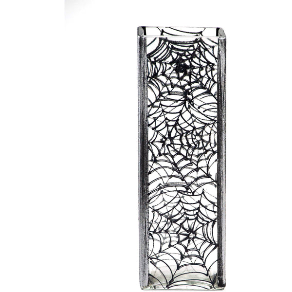 Glass Square Vase -Black Spider Web 12"