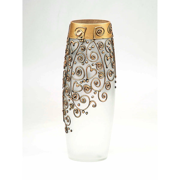 Handpainted Glass Vase for Flowers Gold  12"