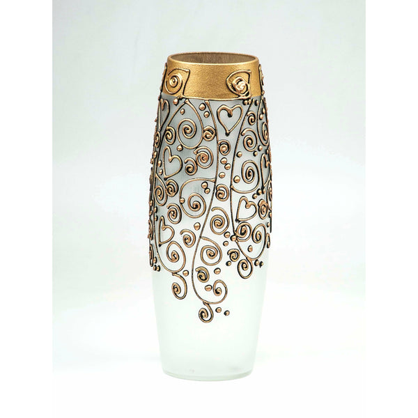 Handpainted Glass Vase for Flowers Gold  12"