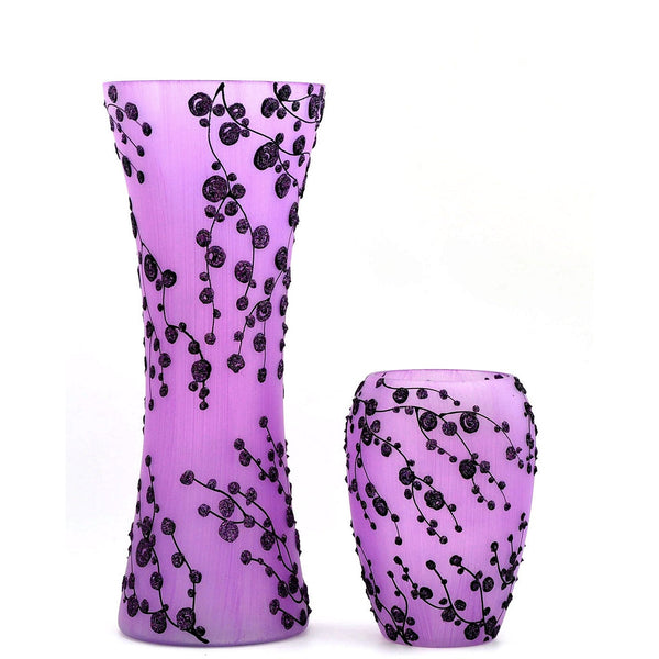 Handpainted Violet Glass Vase 8 inch