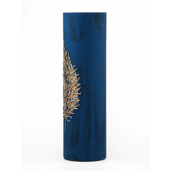 Vase cylindrique en verre décoré de feuilles d'or 16"