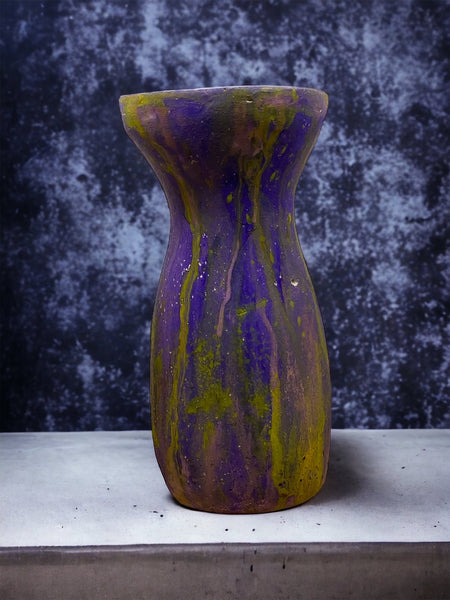 Cement Vase, Watercolor Fluid Art, Silhouette, Lightweight Concrete, Aircrete-14