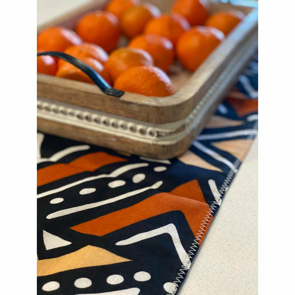 Handmade, Coffee Table Runner, Orange Bologan, Wax Print