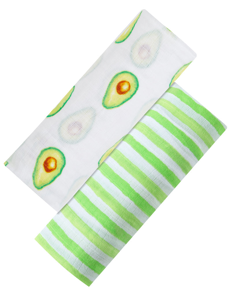 ORGANIC SWADDLE SET - AVOCUDDLES (Avocado + Lime Green Stripes)-0