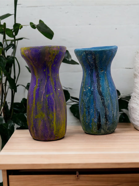 Cement Vase, Watercolor Fluid Art, Silhouette, Lightweight Concrete, Aircrete-10