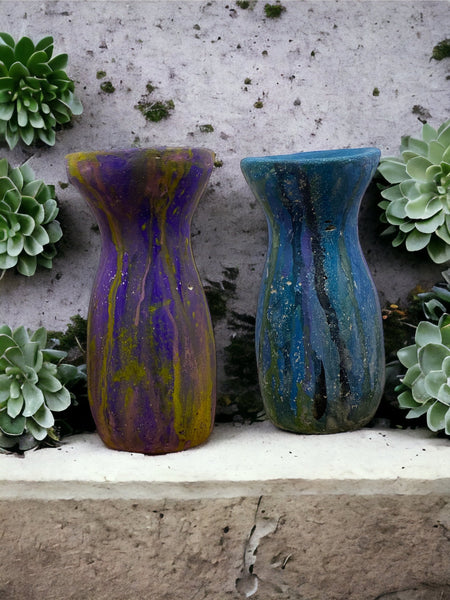 Cement Vase, Watercolor Fluid Art, Silhouette, Lightweight Concrete, Aircrete-7