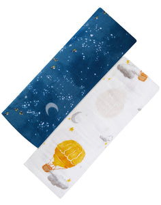 ORGANIC SWADDLE SET - FLY ME TO THE MOON (Starry Night + Hot Air Balloon)-0