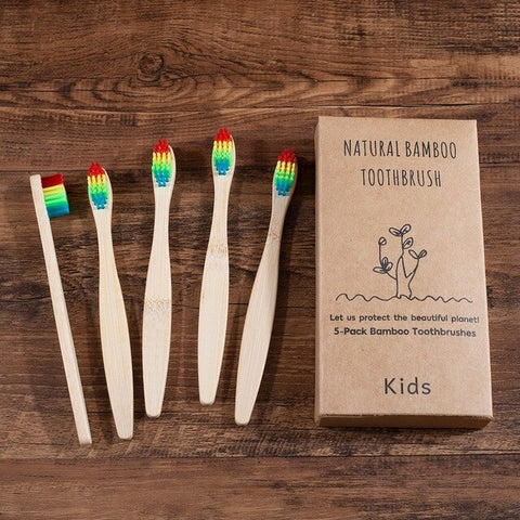 5 Pcs Kids Bamboo Toothbrush Set