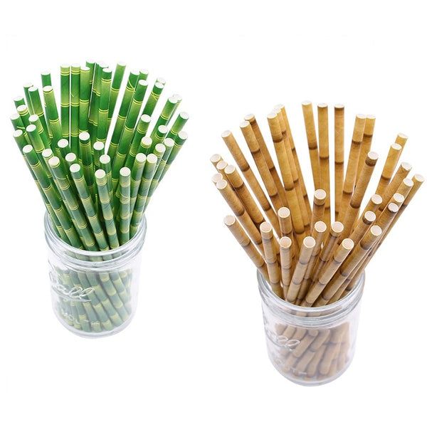 25pcs Bamboo Pattern Paper Straws