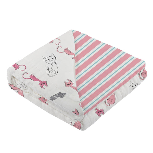 Playful Kitty and Candy Stripe Bamboo Muslin Blanket
